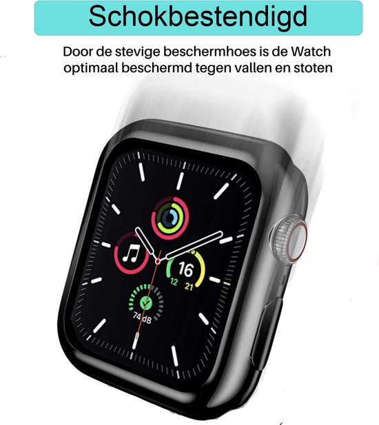 Schokbestendig transparant hoesje om een Apple Watch met wijzerplaat, beschermt tegen vallen.