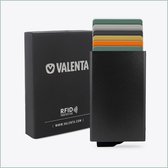 Valenta Pasjeshouder - Uitschuifbare Zwarte Kaarthouder met RFID Bescherming & Handig Easy Out Systeem - Aluminium - Ruimte voor 7 Pasjes