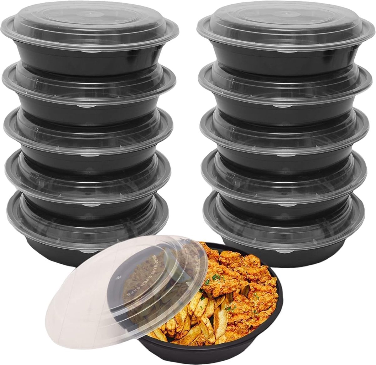 FUZON ronde plastic maaltijdbereidingscontainers - herbruikbare BPA-vrije voedselcontainers met luchtdichte deksels - magnetron-, vriezer- en vaatwasserbestendig (10 stuks per verpakking, 709ML)FUZON ronde plastic maaltijdbereidingscontainers - herbr