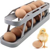 Eierhouder voor koelkast, 2-laags koelkast voor het opbergen van eieren, antislipbasis koelkastorganizer eieren (grijs)