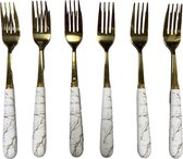 Luxe vorken - marmer look print - wit/goud - Tafeldecoratie - feestdagen - set van 6