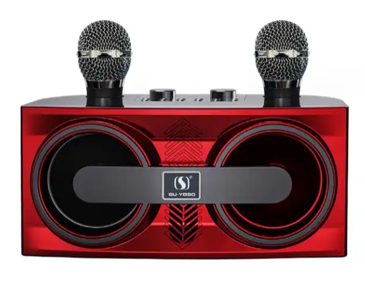 Karaoke set- Rood- Professioneel- Draadloos- Bluetooth met 2 draadloze microfoons- Draagbaar- USB/AUX/TF - Merkloos