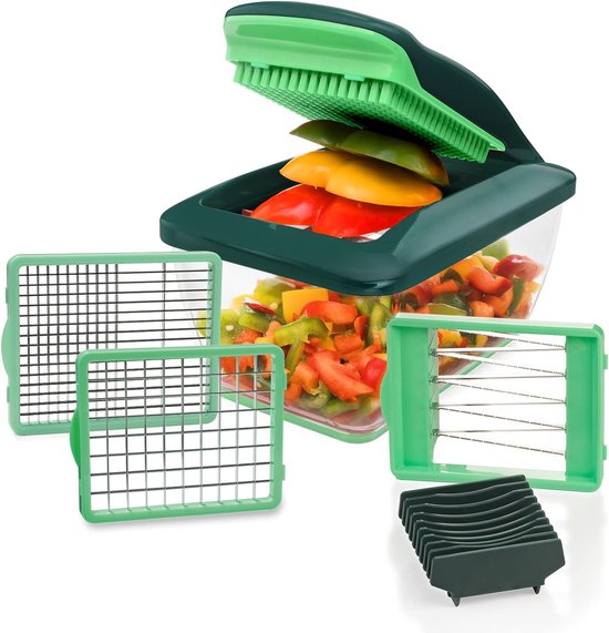 Nicer Dicer Chef - Tagliaverdure professionale, 15 pezzi, affettatrice per verdure con coperchio da 5,2 l, utensile da cucina per cubetti, penne, fette, strisce juliettis, facile da pulire