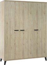 Kledingkast Finn Eiken - Breedte 150 cm - Hoogte 200 cm - Diepte 53 cm - Met hanggedeelte - Met planken - Met openslaande deuren