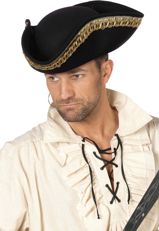 SGBETTER 4 Pack Zwarte Piraat Tricorn Hoeden met Witte Veer Buccaneer Hoed Piraat Hoed voor Mannen Vrouwen Piraat Thema Party Cosplay Kostuum Accessoires