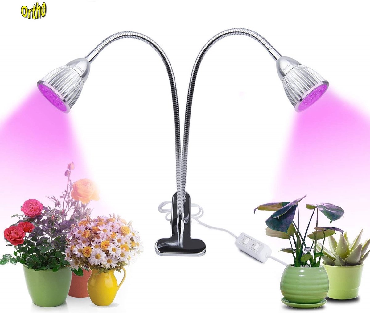 Ortho® - LED Groeilamp - Bloeilamp - Kweeklamp - Full Spectrum - Grow light - Groei lamp (met 2 lampen) met Flexibele lamphouder -Klem spotje - Zilver 2x - Ortho