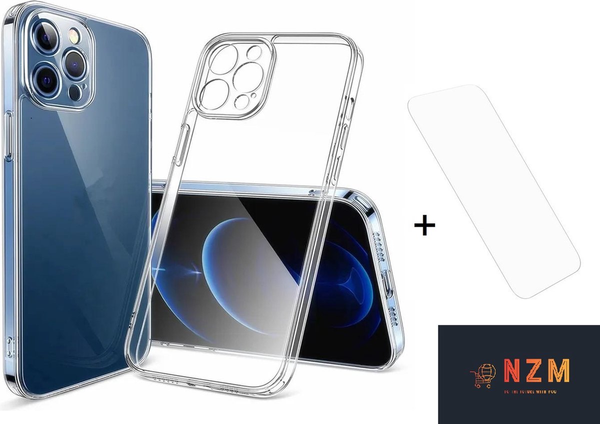 Doorzichtig iPhone 15 Pro Hoesje + 9H Tempered Glass Screen Protector 15 Pro Case Cover Hoesje+Screenprotector