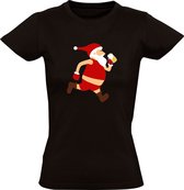 Kerstman hardlopen met bier Dames T-shirt - kerst - christmas - kerstmis - feestdag - grappig