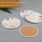 Marmeren onderzetters absorberend met kurkbasis 6 onderzetters voor houten tafel met metalen houder gouden keramische bekeronderzetterset