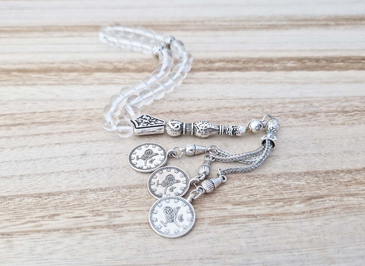 Handgemaakte tasbih 33 Kralen Natuursteen “Bergkristal ” – Tasbeeh 8 mm diameter van de korrel met tassel “model19
