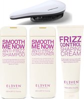 Eleven Australia - Smooth Me Now - Shampoo + Conditioner + Frizz Control Shaping Cream + KG Ontwarborstel - Anti Frizz Set