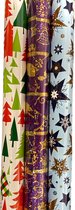 FESTIVE GIFTS Inpakpapier – Cadeaupapier – 200 x 70cm – 3 rollen – Kerst – Luxe Cadeauverpakking – Kleurrijk