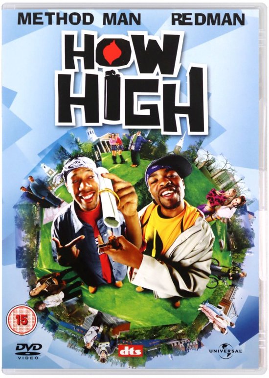 De dvd"How High" met Method Man en Redman die lachen en met een joint, met de titel "How High" erboven.