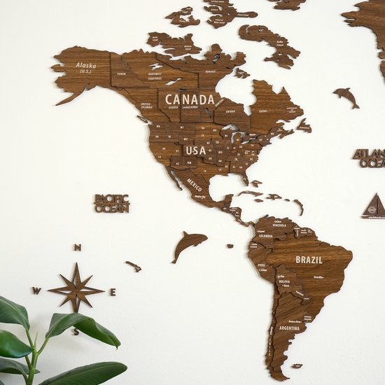 Wanddecoratie - Wereldkaart - Wereldkaart Prikbord - Wereldkaart Wanddecoratie - Houten Wereldkaart - Wereldkaart Hout - Muurdecoratie - Cadeau - Verjaardag Cadeau - Housewarming Cadeau - Lichtbruin - Medium - 100x54 CM