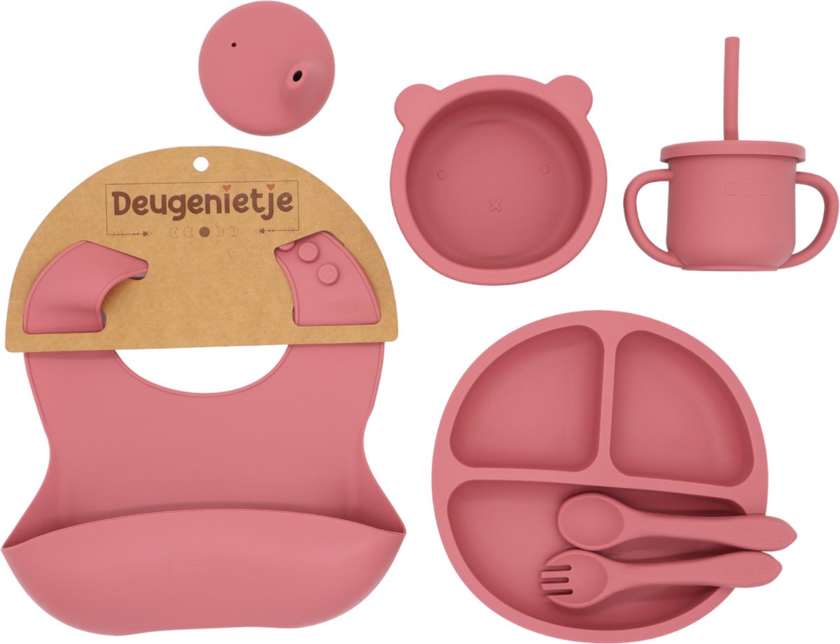 Deugenietje - Kinderservies set - Oud Roze - Baby en Peuter- BPA vrij - vaatwasmachinebestendig - siliconen