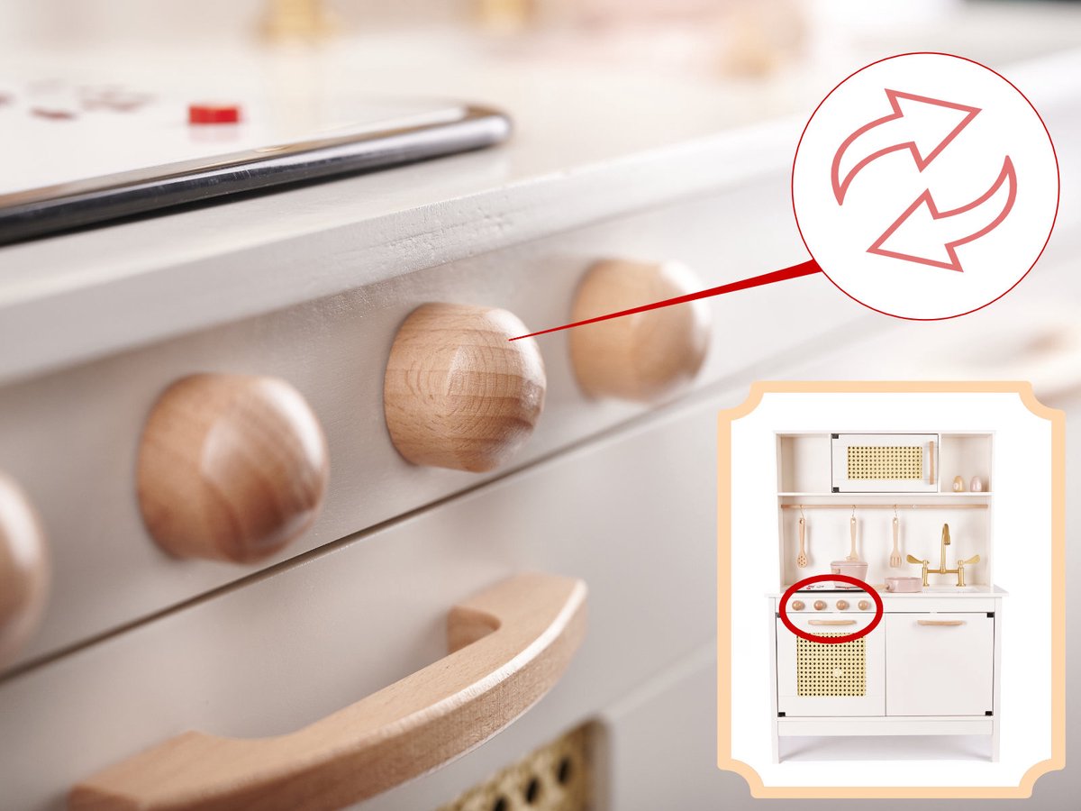 Playos® - Houten Speelkeuken - Wit / Roze - Inclusief Accessoires - 68 x 29 x 100 cm - met Licht en Geluid - Kinderkeuken - Speelgoed Keukentje - Rollenspel Speelgoed - Educatief — afbeelding 5