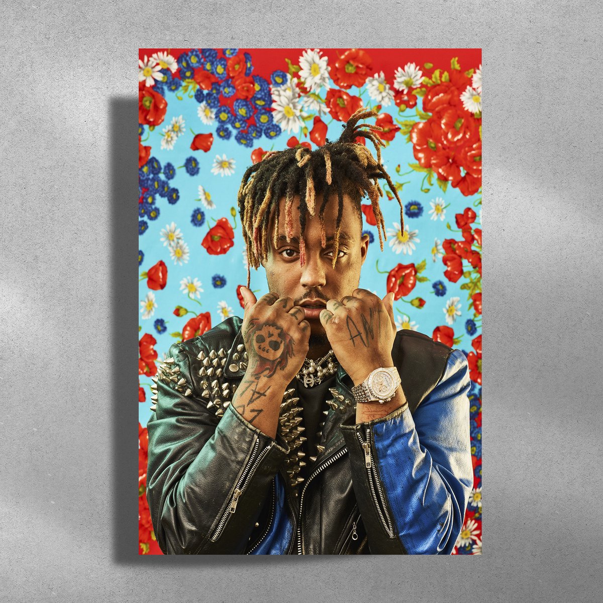 Luxe poster Juice Wrld - Metalen Poster 40x60cm - Color Flower blauw