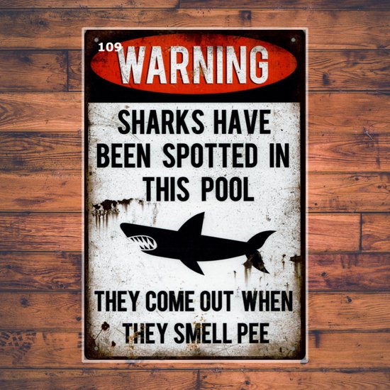 Wandbordje Warning Sharks Pool bol