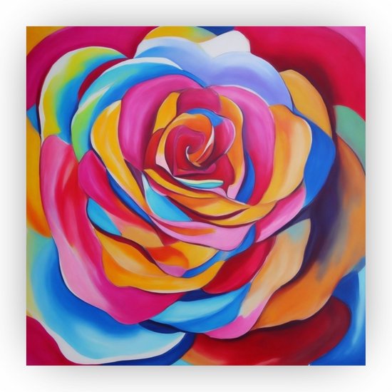 Kleurrijke roos - Schilderij roos - Kleurrijke kunst - Moderne schilderijen - Bloemen schilderij - Wanddecoratie roos - 40 x 40 cm 3mm
