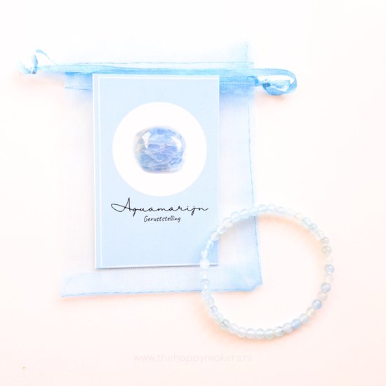 Edelsteen armband in zakje ''aquamarijn'' geruststelling, 4mm kralen, elastisch, cadeautje