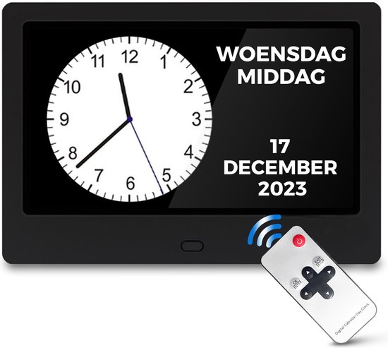 My Green Deal - Dementieklok 8 inch - Analoog en Digitaal - Kalenderklok met datum en dag - Met Medicijnalarm -