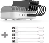 Cazy Station d'accueil de charge Smart 120 W avec 10 ports - USB/USB-C + 3x Câble USB vers Lightning - Certifié MFI - 20 cm + 2x Câble USB-A vers USB-C - 20 cm - Wit