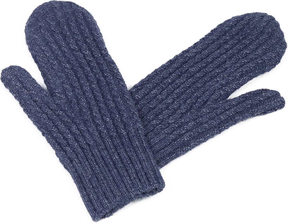Donkerblauw gemêleerde wanten voor dames - basic gebreide wanten - donkerblauw/grijs - one size - STUDIO Ivana