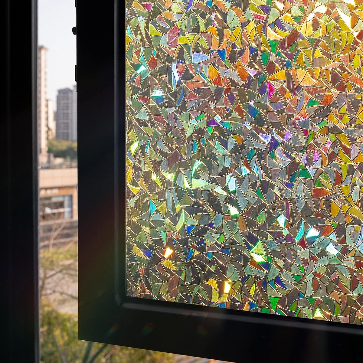 Raamfolie 44 5x300cm 3D zelfklevende raamfolie glas-in-lood zonwering anti UV folie raaminkijkbescherming glasfolie statisch klevend zonder lijm