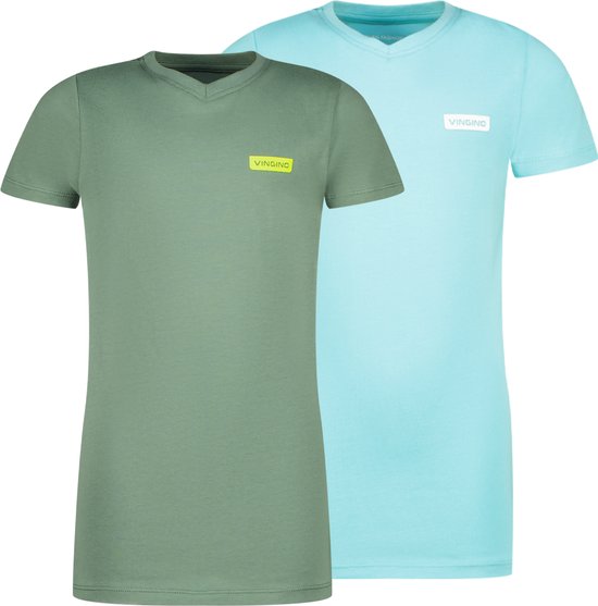 Vingino T-shirt Basic-vneck Jongens T-shirt - Biome green - Maat 140
