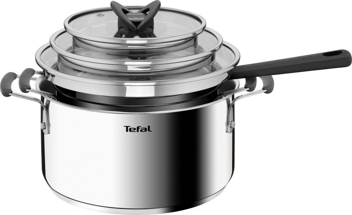 Tefal Opti'Space pannenset 3-delig (steelpan 16 cm, kookpan 20/24 cm)