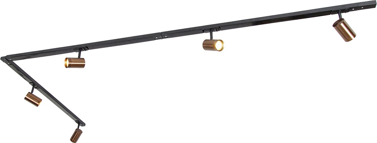 QAZQA jeana - Moderne Dimbare LED Smart Spot railsysteem verlichting, railverlichting incl. wifi met Dimmer - 5 lichts - L 286 cm - Brons - Woonkamer | Slaapkamer | Keuken