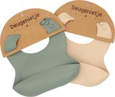 Deugenietje- Slabber- Slabbetjes voor baby en peuter -siliconen- met- opvangbakje- Afwasbaar-set 2 stuks- Nude en Pastel Groen