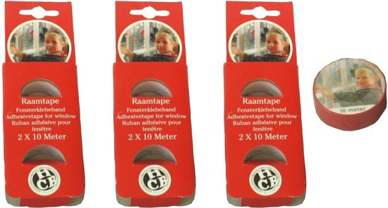 6x Rode raamtape kerstversiering op rol 10 meter - raamversiering / raam plakband