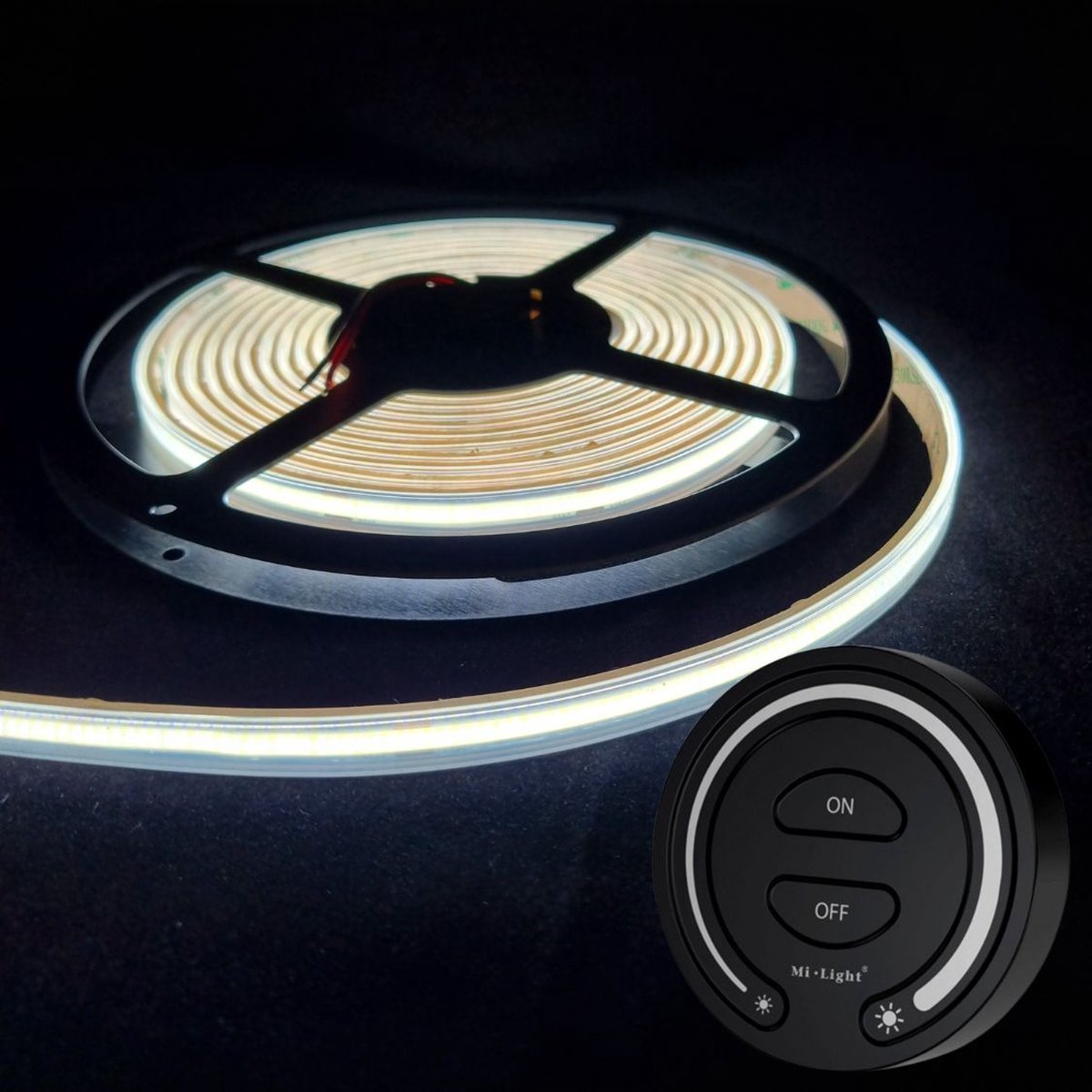 LED Strip COB - 5 Meter - Complete Set - 6000k - Koud Wit - 24V - IP65 Waterdicht - 480LED/m - Met Draadloze Mi-Light(MiBoxer) Touch Wandbediening(Zwart)