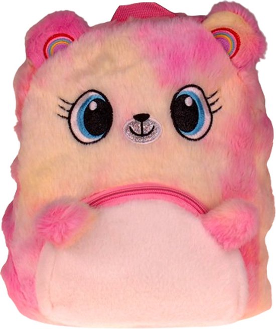 Rugzak Pluche - Rainbow Bear Fluffy - Unicorn World - Geel & Roze - 30x25cm