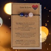 Bixorp "Love is Love" Armbandje - Edelstenen Cadeau Armband op kaartje - Rozenkwarts, Amethist & Lapis Lazuli