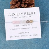 Bracelet cadeau Bixorp « Anxiety Relief» - Soutien à l’anxiété - Bracelet de pierres précieuses sur carte - Quartz rose et Agate