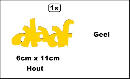 1x Tekstbordje mini Alaaf Geel - 6cm x 11cm dikte 5mm - hout - Raam decoratie thema feest festival Carnaval optocht