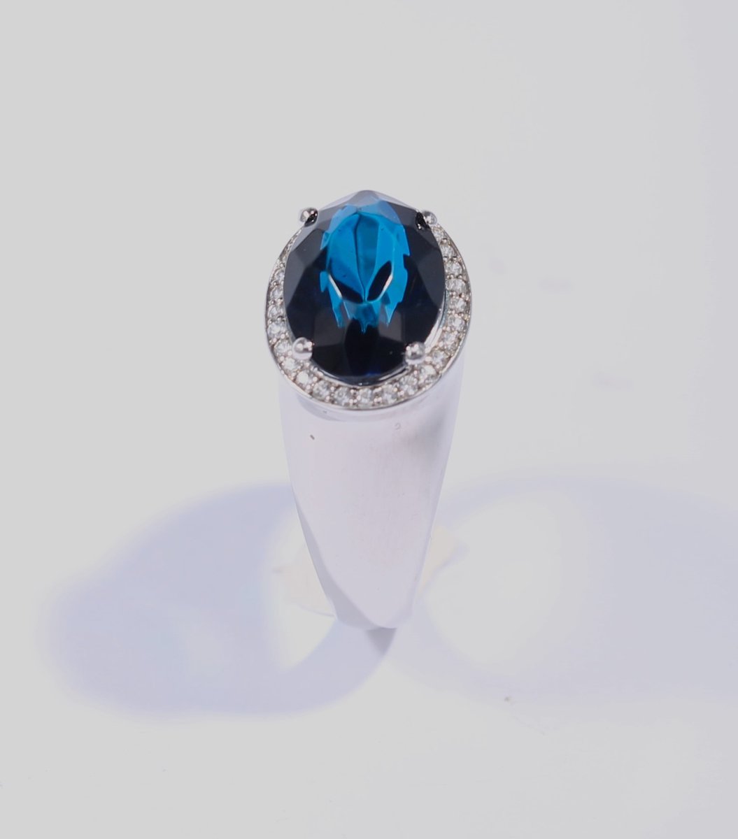 Brigada zilveren sterling 925 ring met blauwe barnsteen-amber en spinel - maat 19