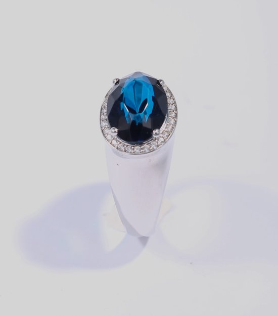 Brigada zilveren sterling 925 ring met blauwe barnsteen-amber en spinel - maat 19