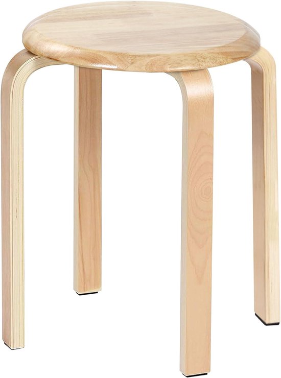 Eetkamerkruk, houten stapelstoel met antislipmat, stapelkruk voor klaslokalen, keuken, eet- of thuispubruimte, natuur