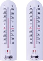 Amig Thermometer binnen/buiten - 2x - kunststof - wit - 30 x 6,5 cm - Celsius/Fahrenheit