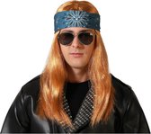 Atosa Verkleedpruik voor heren met lang stijl haar - Bruin - Rocker/Biker - Carnaval - met haarband