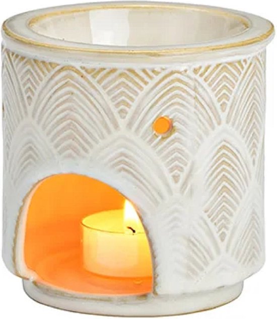 Geurbrander voor amberblokjes/geurolie - keramiek - creme wit - 10 x 10 x 10 cm