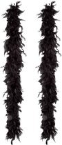 Boland Carnaval verkleed boa met veren - 2x - zwart - 180 cm - 50 gram - Glitter and Glamour