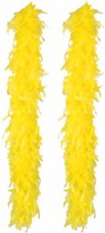 Boland Carnaval verkleed boa met veren - 2x - geel - 180 cm - 80 gram - Glitter and Glamour