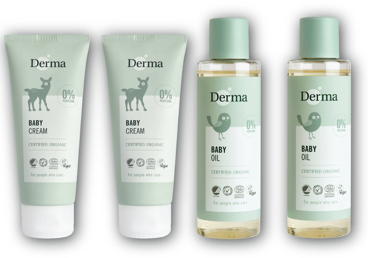 Goedkoopste Derma Eco Baby pakket - 2 x babyolie 2 x crème - Sterk Hydraterend - Hypoallergeen - Eco-Friendly - Vegan