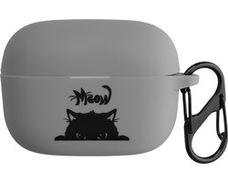 kwmobile Hoes geschikt voor Sony LinkBuds S - Siliconen cover voor oordopjes in grijs / zwart - Kat Meow design