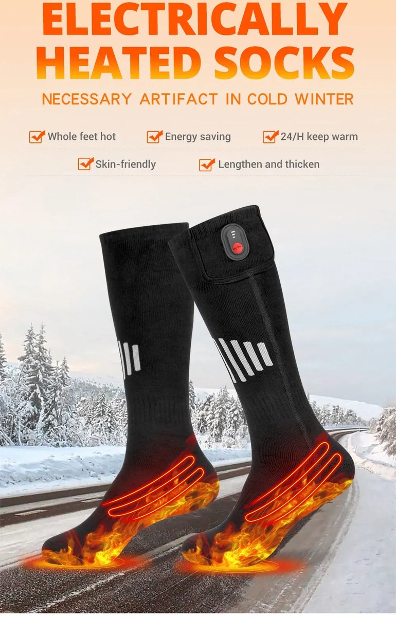 ExpanseShop Verwarmde Sokken - Elektrische Sokken - Thermo Sokken - Oplaadbare Accu - Unisex - 3 Warmtestanden - 5000mAh Batterij - Voor Wintersport - Inclusief 2 batterijen - Wandelen - Skiën