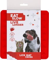 Eat Slow Live Longer Likmat Kruisjes - 19 x 19 cm - Vierkant – Snuffelmat – Anti-schrok Mat – Slowfeeder – Afleiding – Honden en Katten - 100% Siliconen – Vaatwasserbestendig - Rood